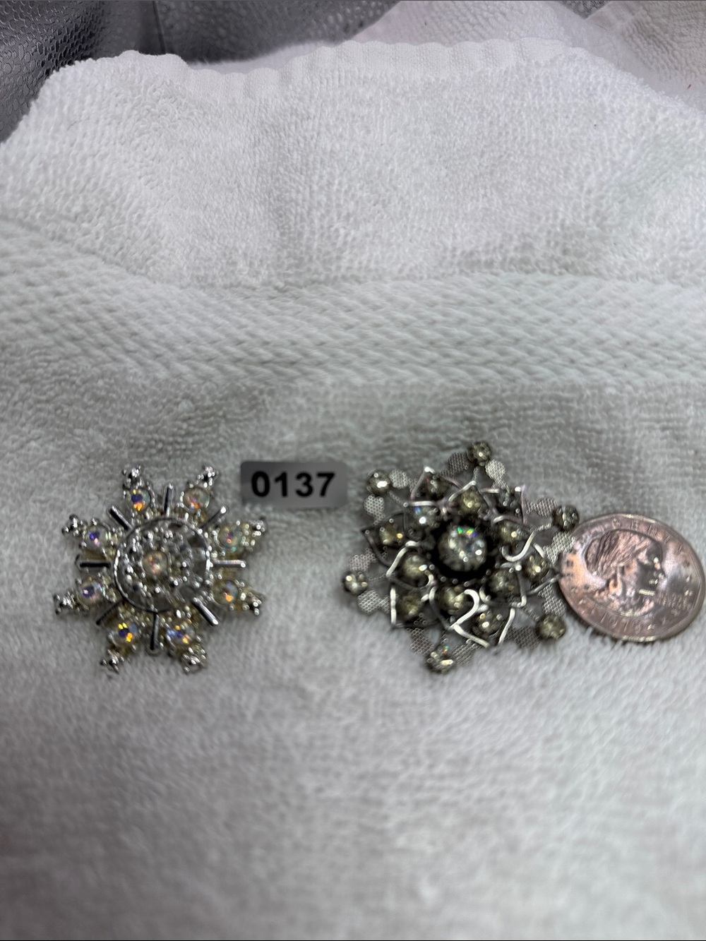 Silver-Tone Clear Crystal Snowflake Brooch & 1 Aurora Borealis Clear Rhinestones